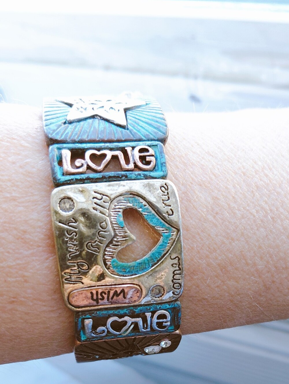 Vintage Southwestern Mixed Metal Patina Stretch Cuff Bracelet I